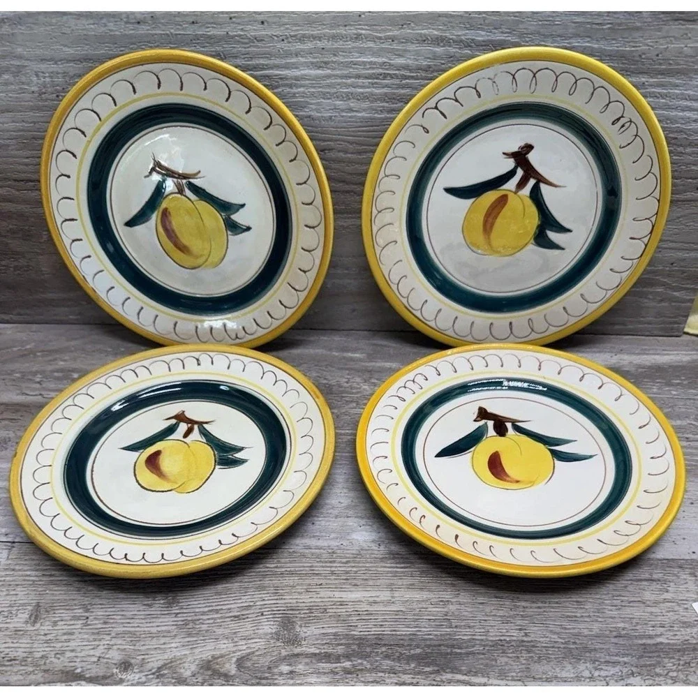 4 VTG 1960s Stangl Pottery FRUIT PEACH Redware Dessert or Bread & Butter Plates